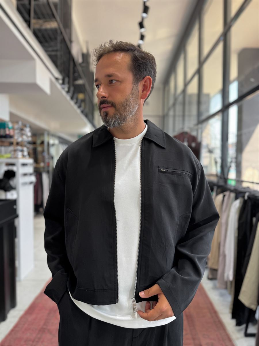 Black Zip-Up Tencel Jacket TW-7015