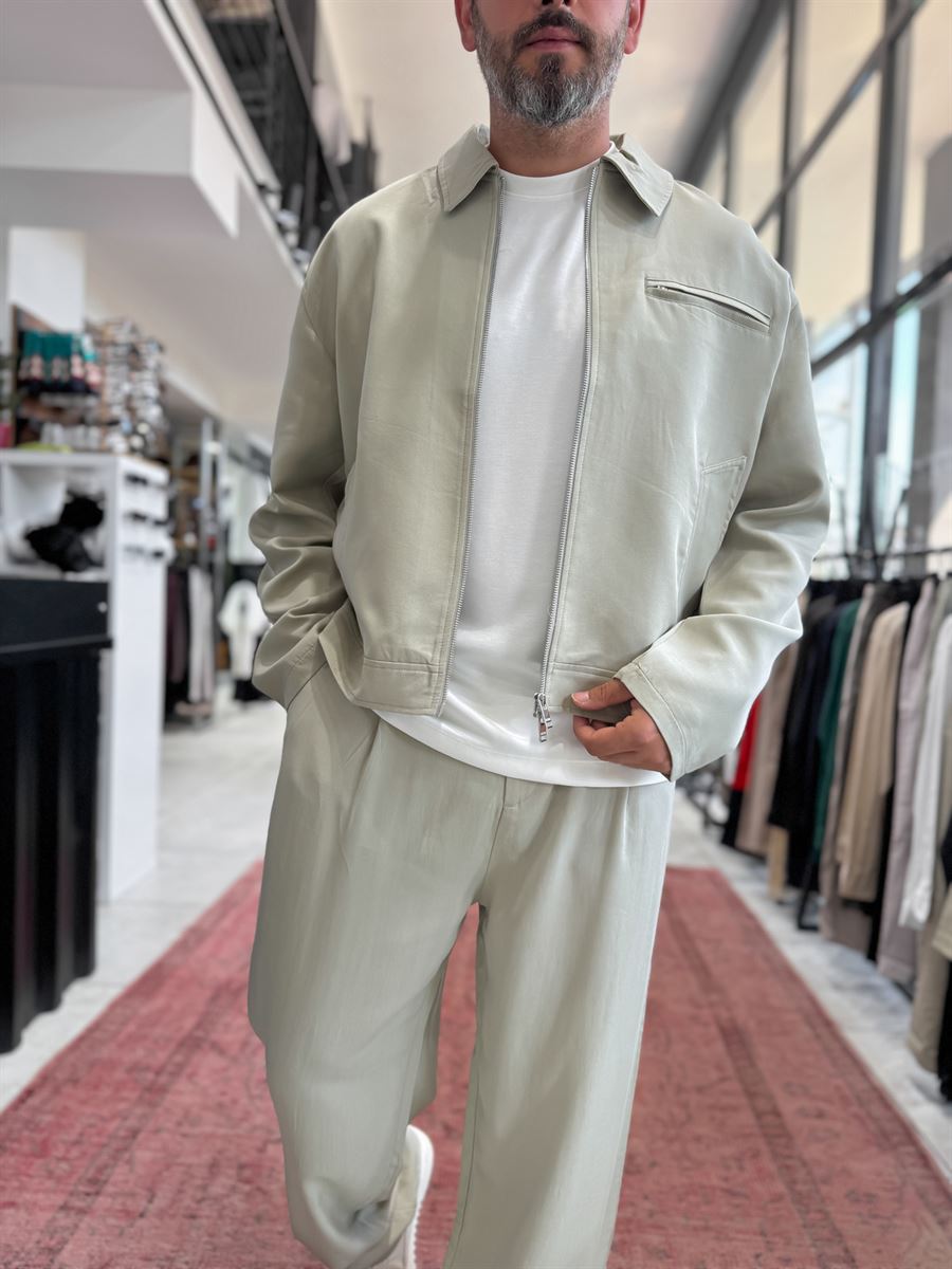Green Tencel Jacket with Zipper TW-7015