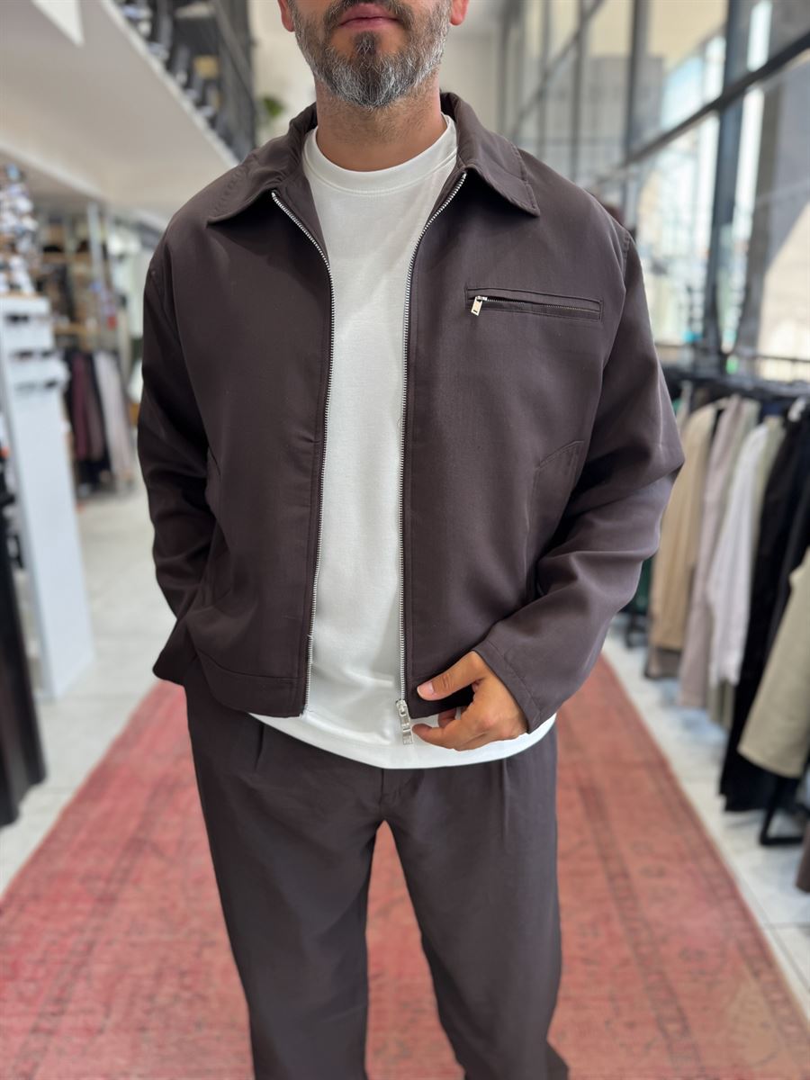 Brown Zip-Up Tencel Jacket TW-7015
