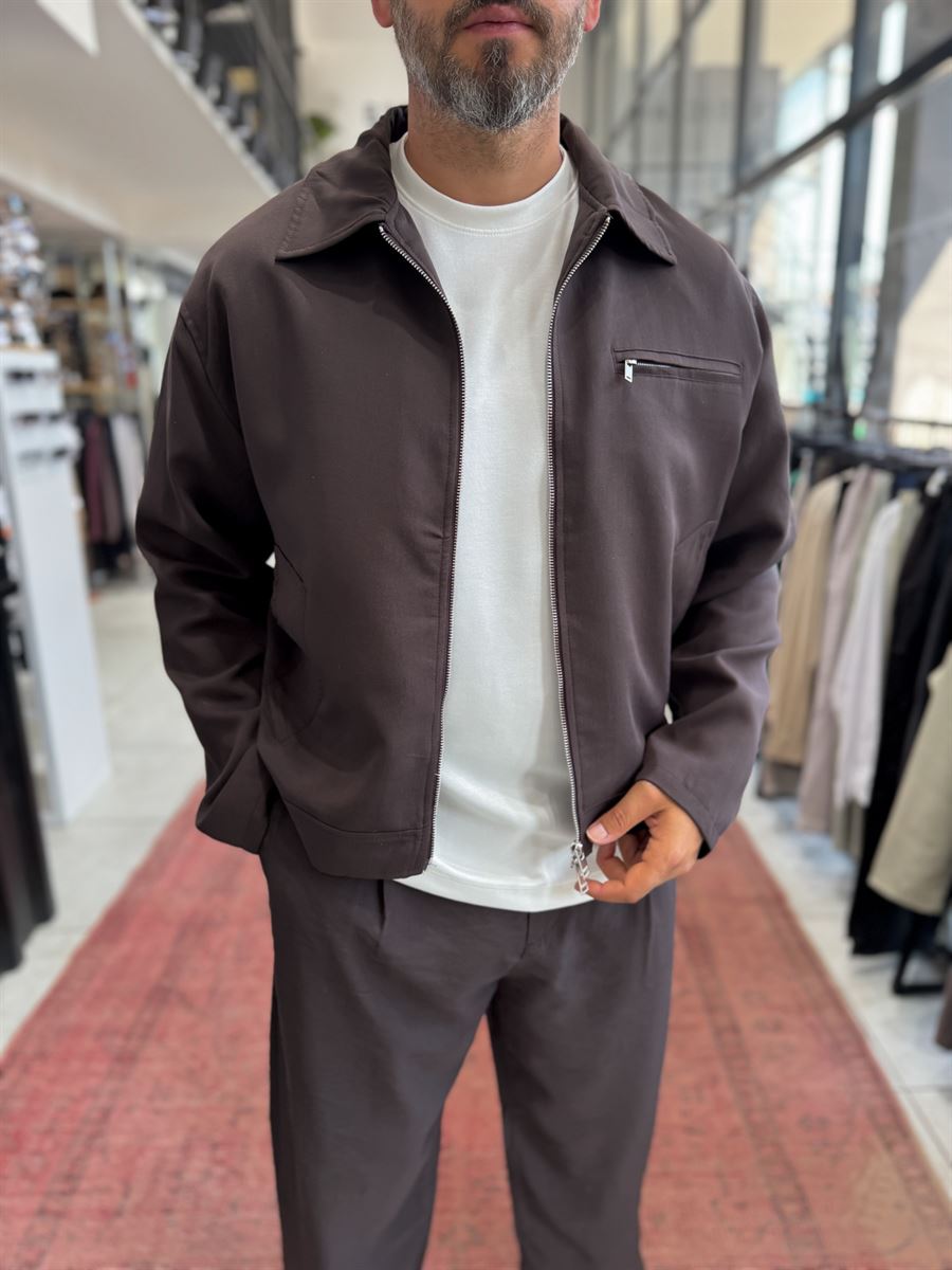 Brown Zip-Up Tencel Jacket TW-7015