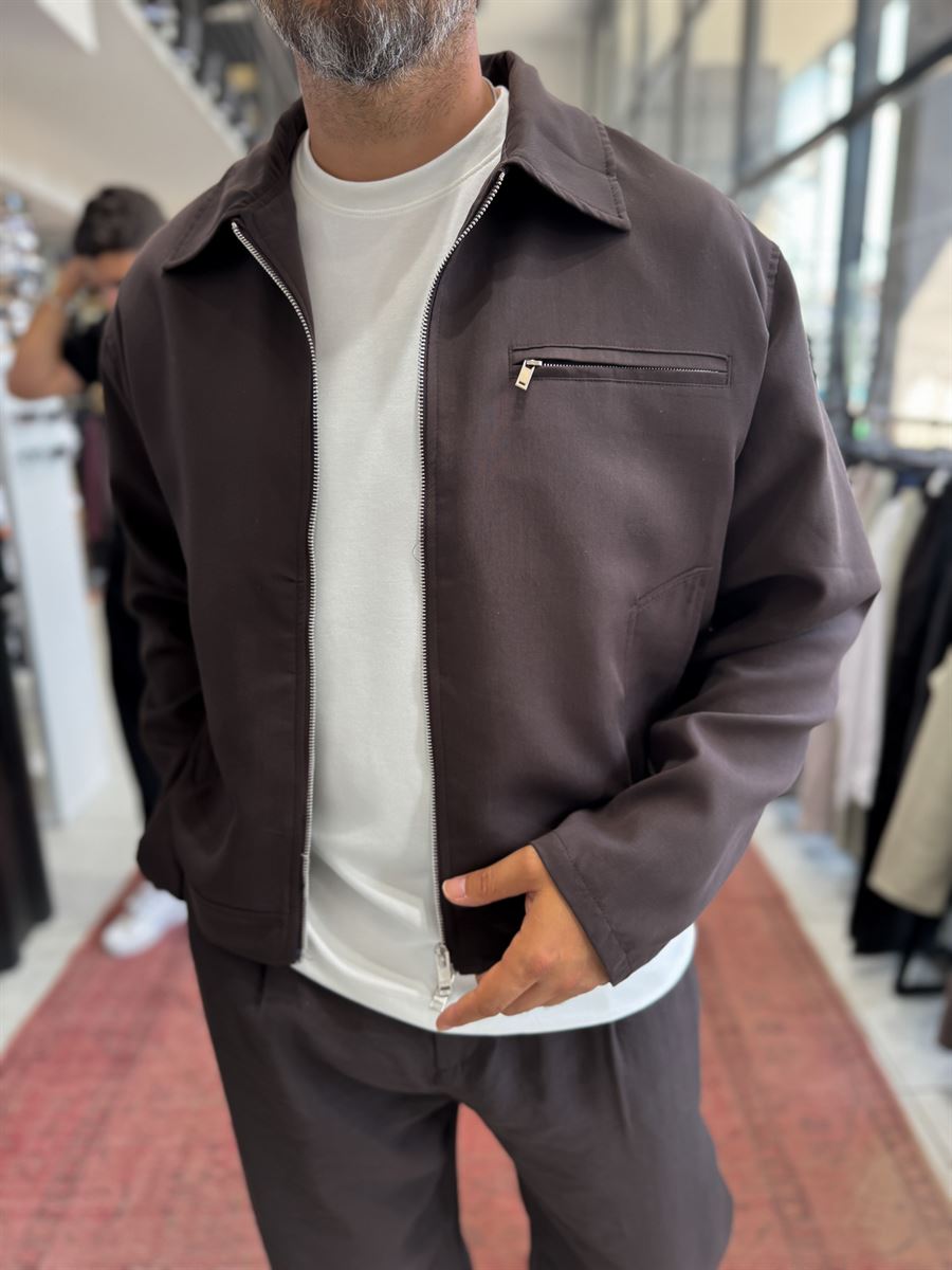 Brown Zip-Up Tencel Jacket TW-7015