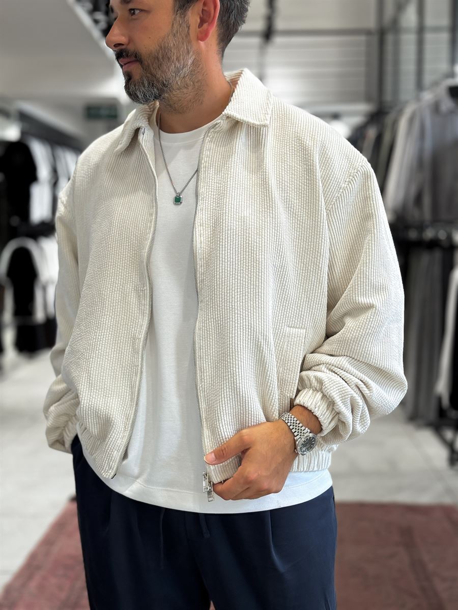 Ecru Zip-Up Velvet Jacket TW-7003