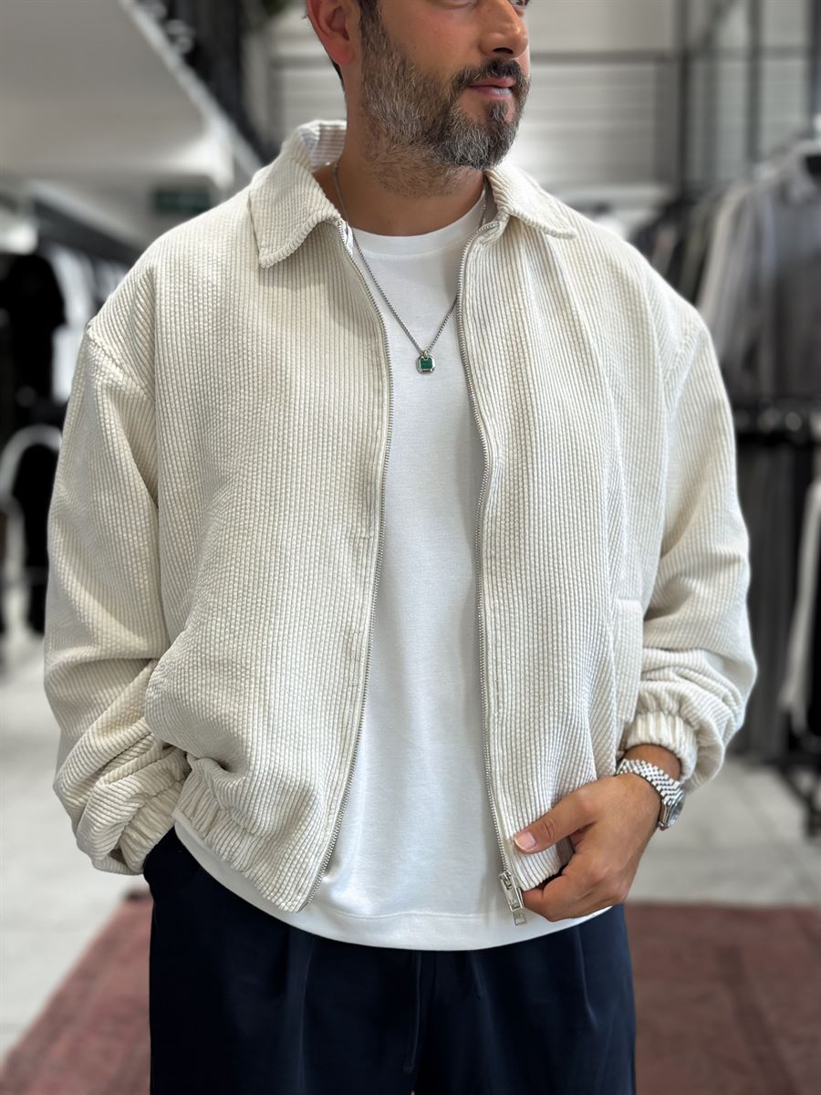 Ecru Zip-Up Velvet Jacket TW-7003