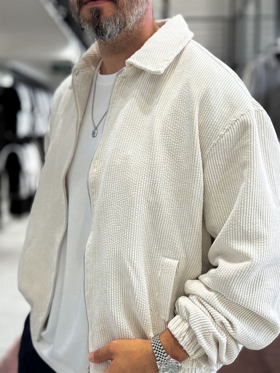 Ecru Zip-Up Velvet Jacket TW-7003