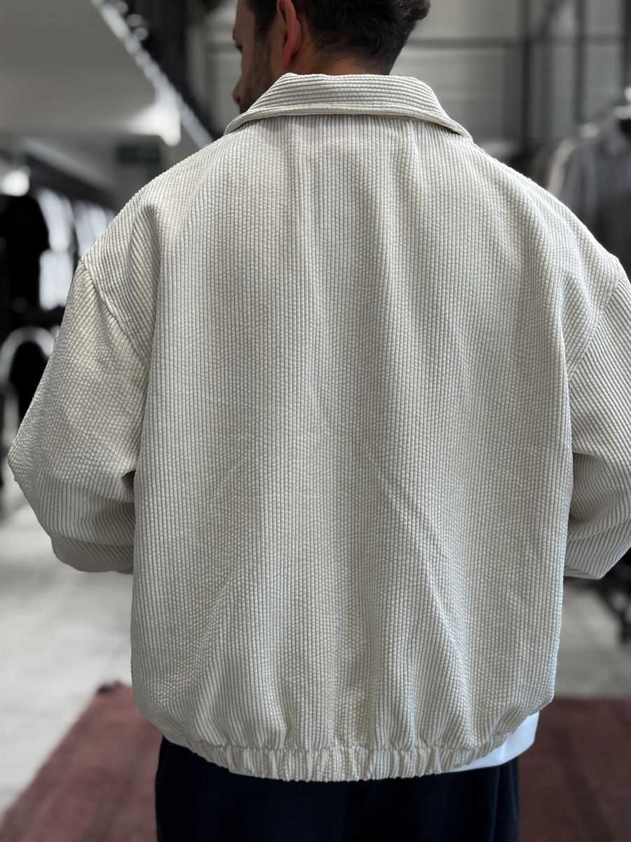 Ecru Zip-Up Velvet Jacket TW-7003