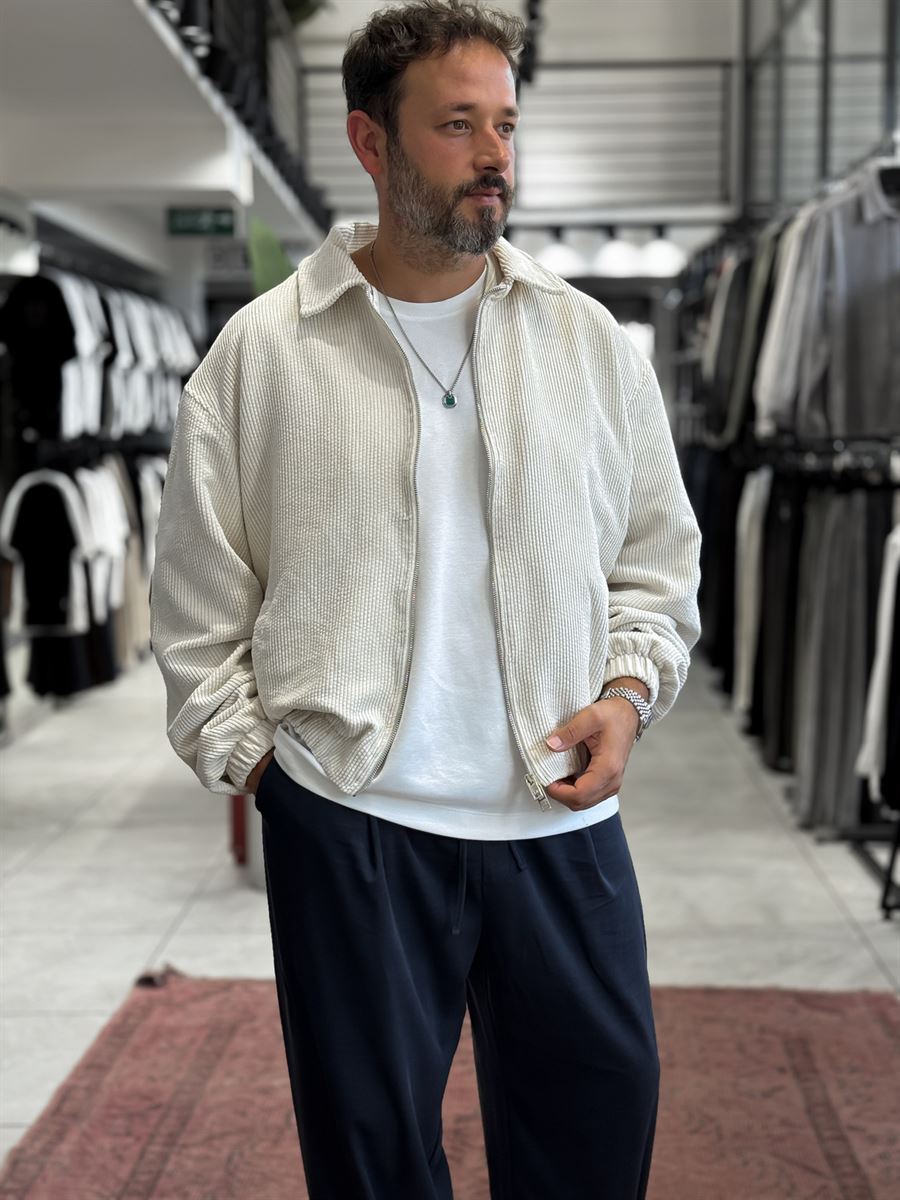 Ecru Zip-Up Velvet Jacket TW-7003