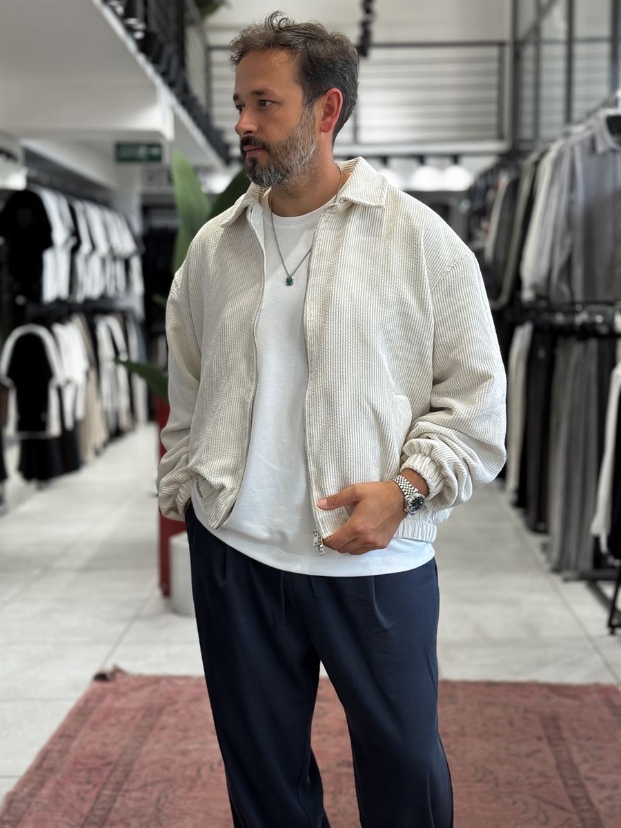 Ecru Zip-Up Velvet Jacket TW-7003