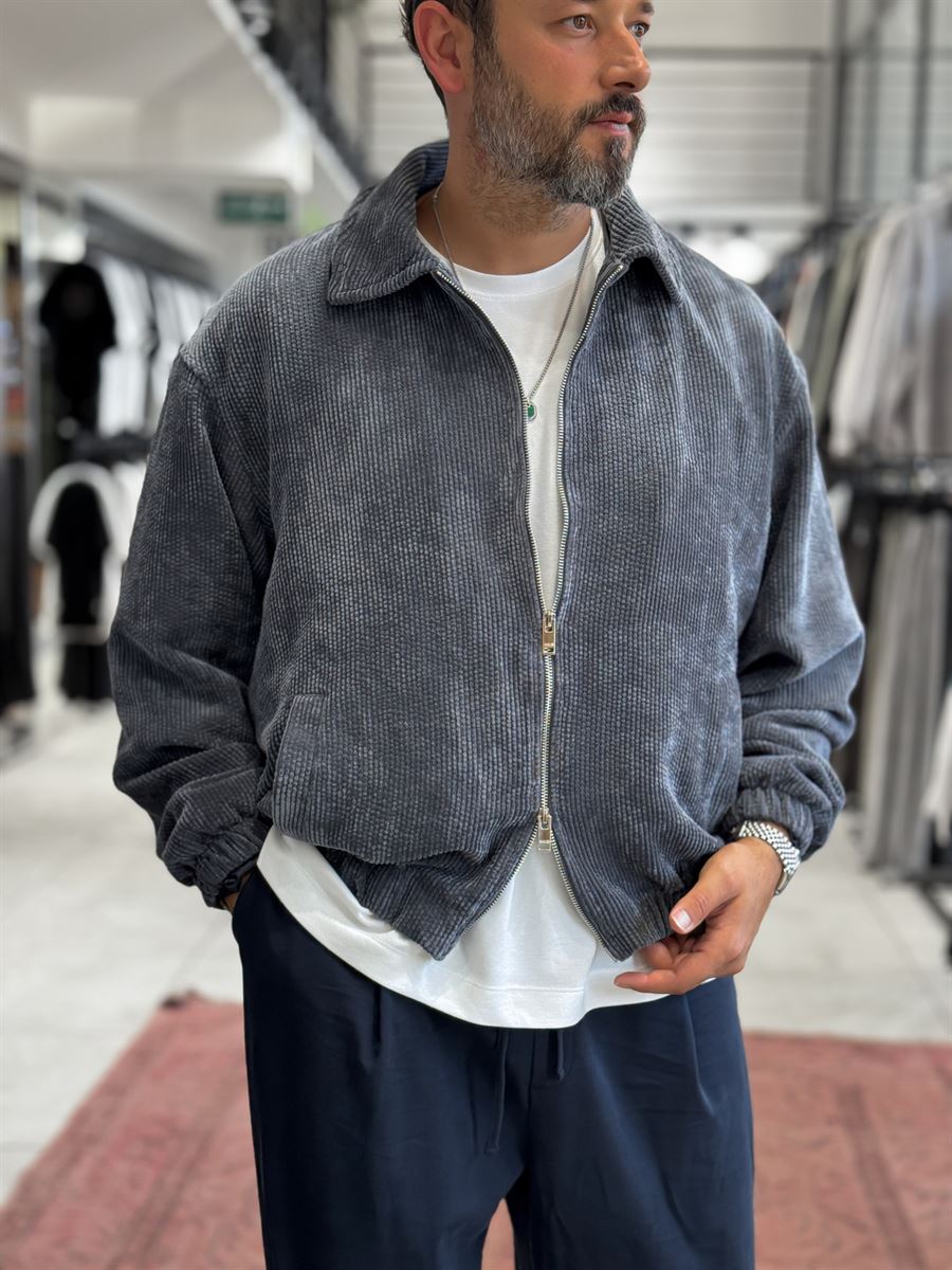 Charcoal Zip-Up Velvet Jacket TW-7003