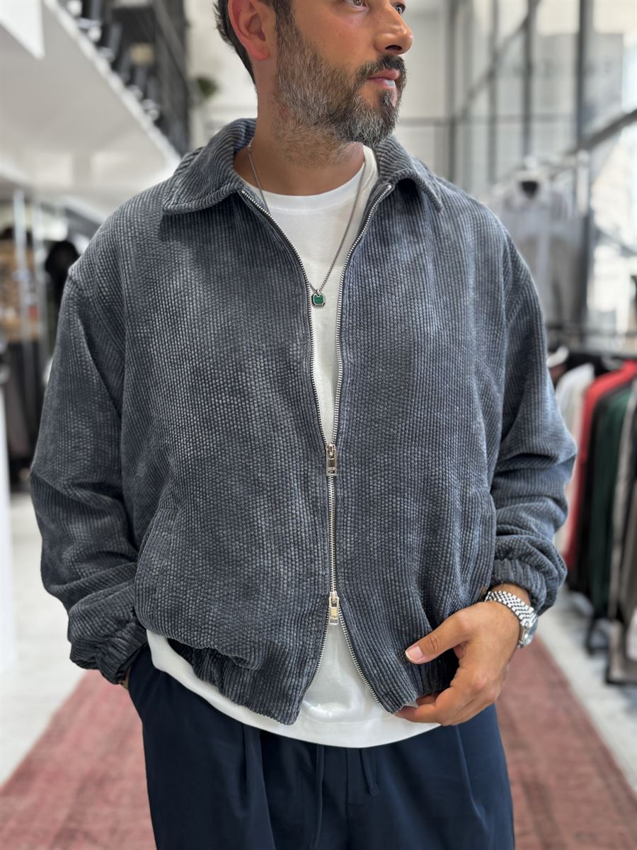Charcoal Zip-Up Velvet Jacket TW-7003