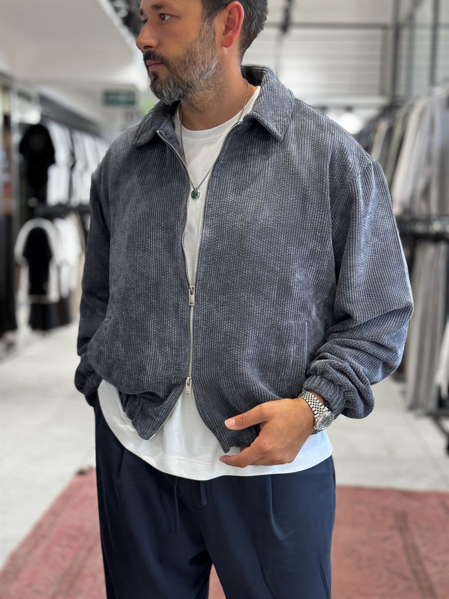 Charcoal Zip-Up Velvet Jacket TW-7003