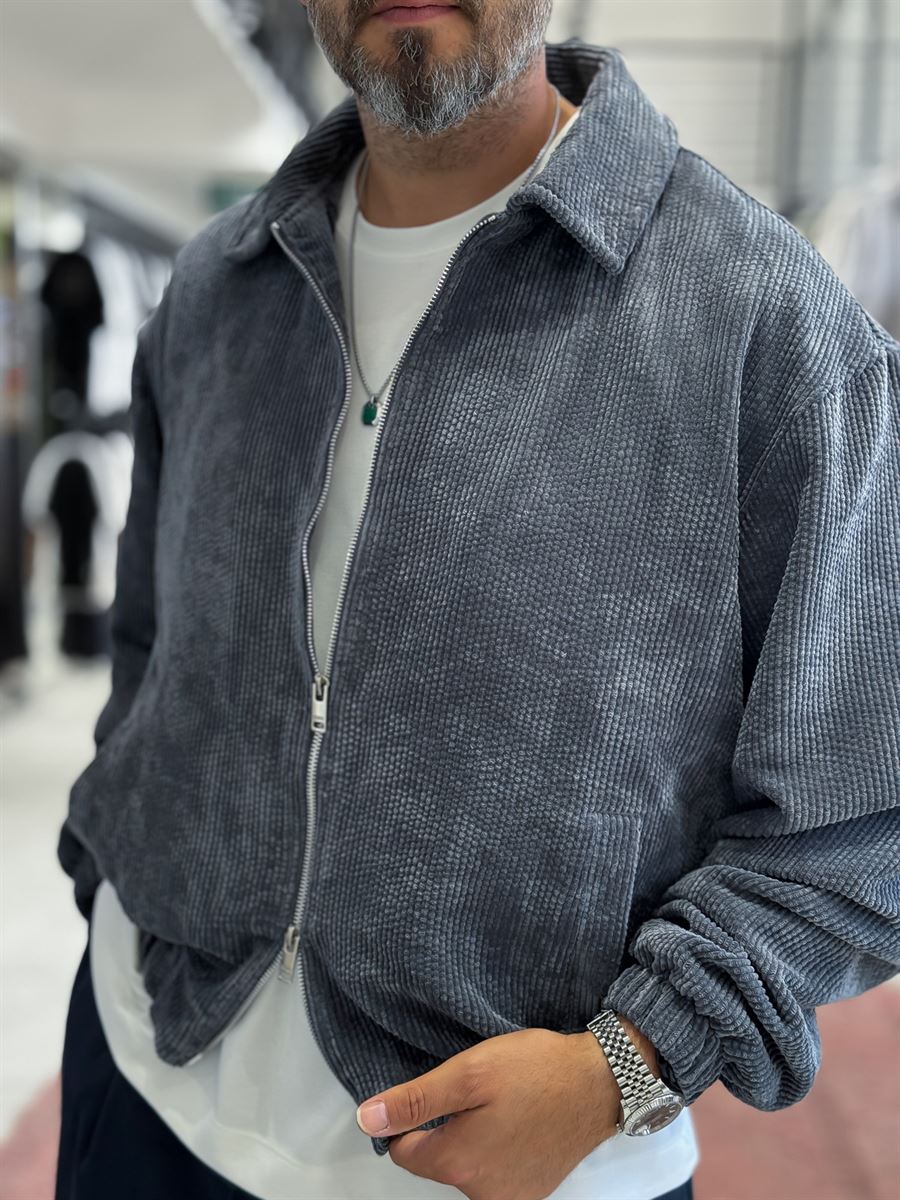 Charcoal Zip-Up Velvet Jacket TW-7003