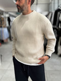 Beige Ribbed Knit Sweatshirt MRK-1900
