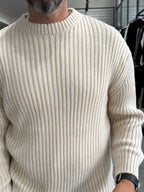 Beige Ribbed Knit Sweatshirt MRK-1900