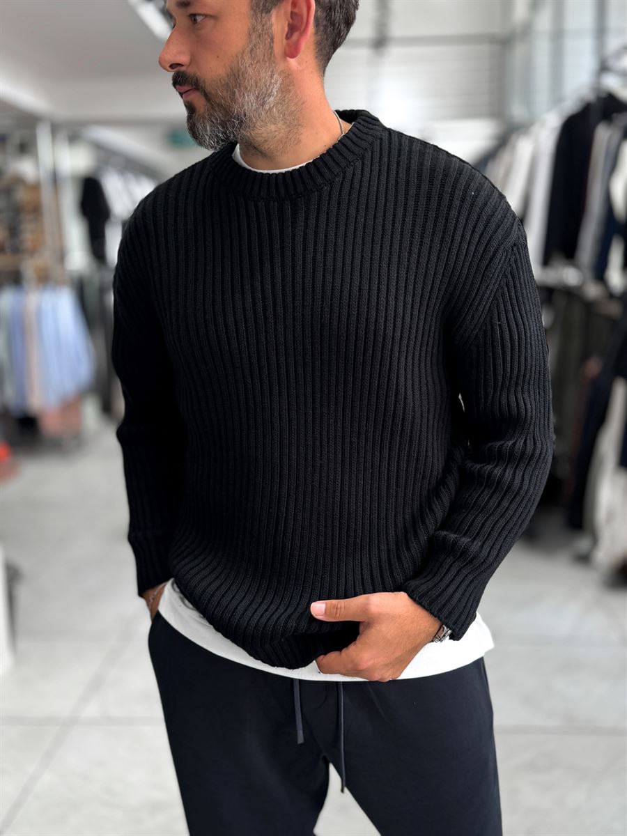 Black Ribbed Knit Sweatshirt MRK-1900
