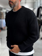 Black Ribbed Knit Sweatshirt MRK-1900