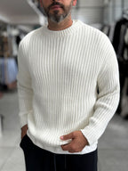 Ecru Ribbed Knit Sweatshirt MRK-1900