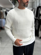 Ecru Ribbed Knit Sweatshirt MRK-1900