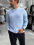Light Blue Ribbed Knit Sweatshirt MRK-1900