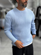 Light Blue Ribbed Knit Sweatshirt MRK-1900