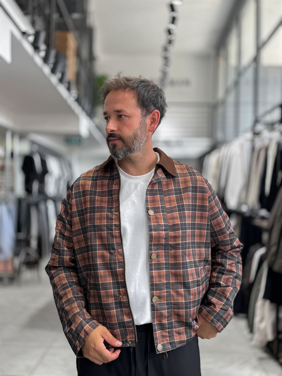 Brown Plaid Zip-Up Jacket MRK-2351