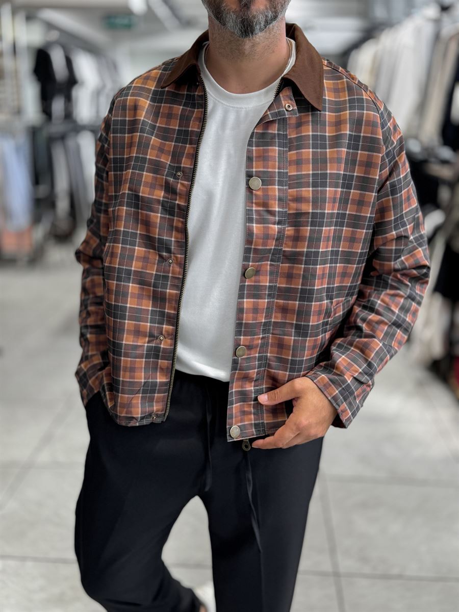 Brown Plaid Zip-Up Jacket MRK-2351