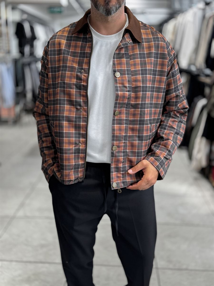 Brown Plaid Zip-Up Jacket MRK-2351