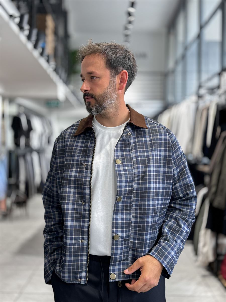 Navy Plaid Zip-Up Jacket MRK-2351