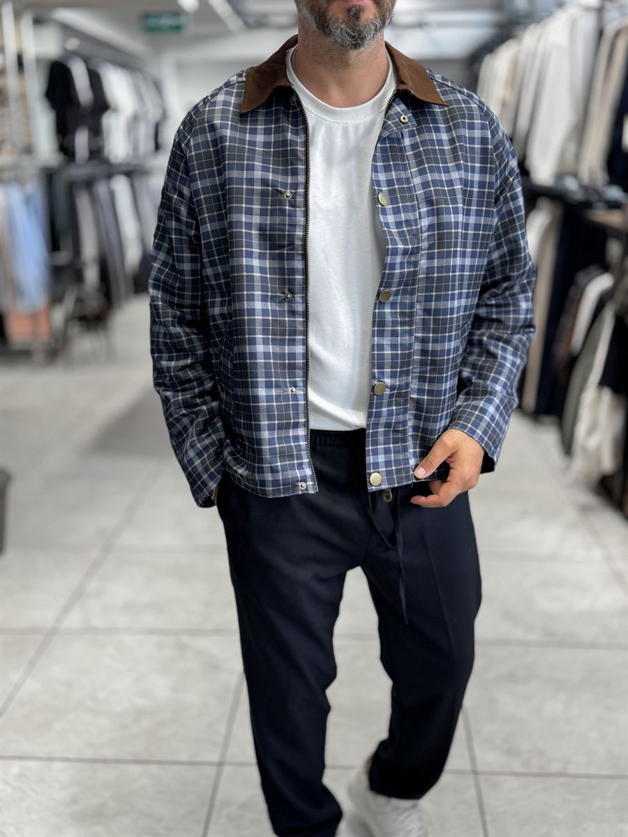 Navy Plaid Zip-Up Jacket MRK-2351