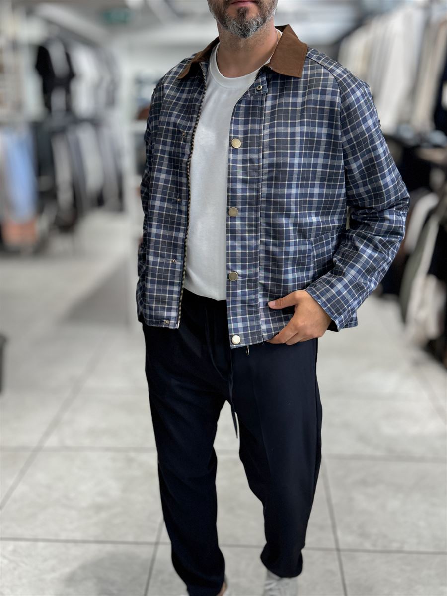 Navy Plaid Zip-Up Jacket MRK-2351
