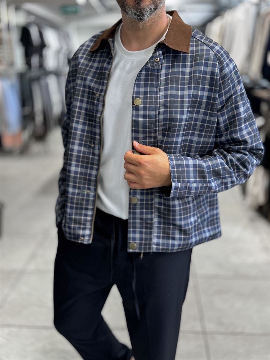 Navy Plaid Zip-Up Jacket MRK-2351