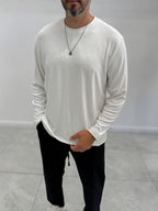 White Collar-Stitched Basic Sweatshirt MRK-2869