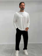 White Collar-Stitched Basic Sweatshirt MRK-2869