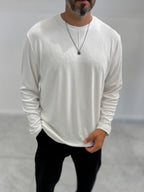 White Collar-Stitched Basic Sweatshirt MRK-2869