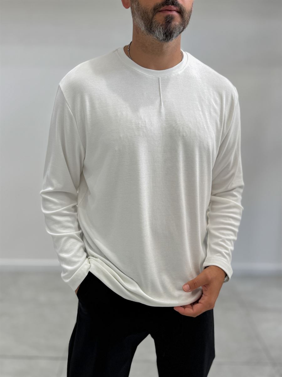 White Collar-Stitched Basic Sweatshirt MRK-2869