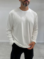 White Collar-Stitched Basic Sweatshirt MRK-2869