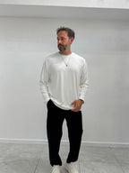 White Collar-Stitched Basic Sweatshirt MRK-2869