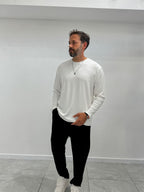 White Collar-Stitched Basic Sweatshirt MRK-2869