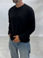 Black Collar-Stitched Basic Sweatshirt MRK-2869