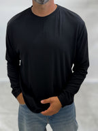 Black Collar-Stitched Basic Sweatshirt MRK-2869
