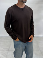 Brown Collar-Stitched Basic Sweatshirt MRK-2869