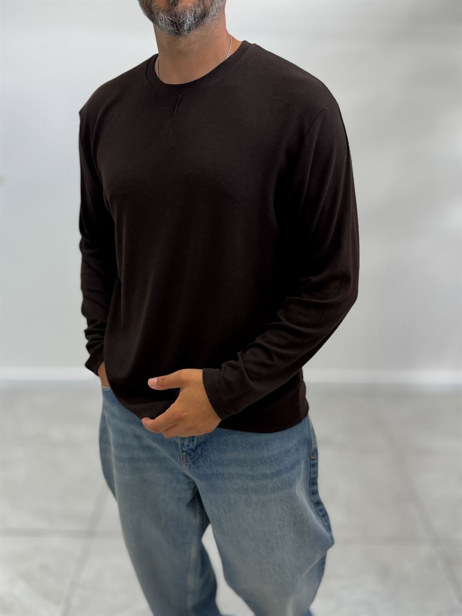Brown Collar-Stitched Basic Sweatshirt MRK-2869