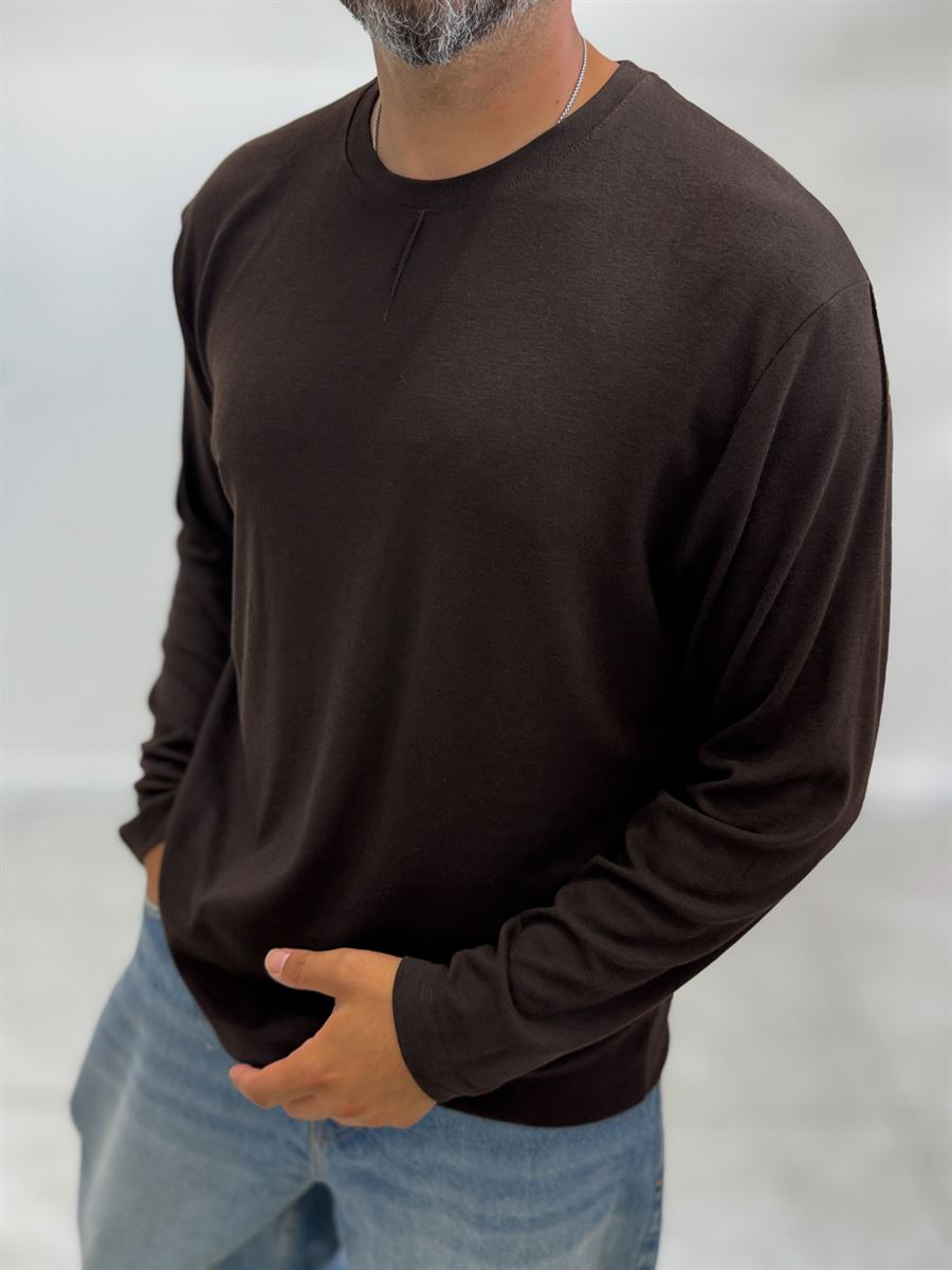 Brown Collar-Stitched Basic Sweatshirt MRK-2869