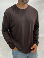 Brown Collar-Stitched Basic Sweatshirt MRK-2869