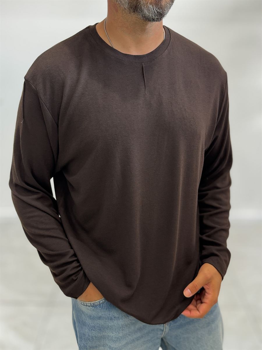 Brown Collar-Stitched Basic Sweatshirt MRK-2869