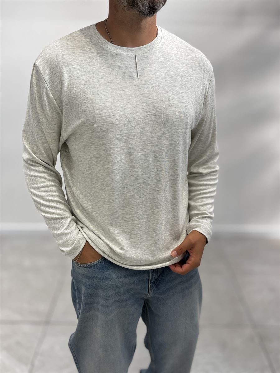 Light Gray Collar-Stitched Basic Sweatshirt MRK-2869