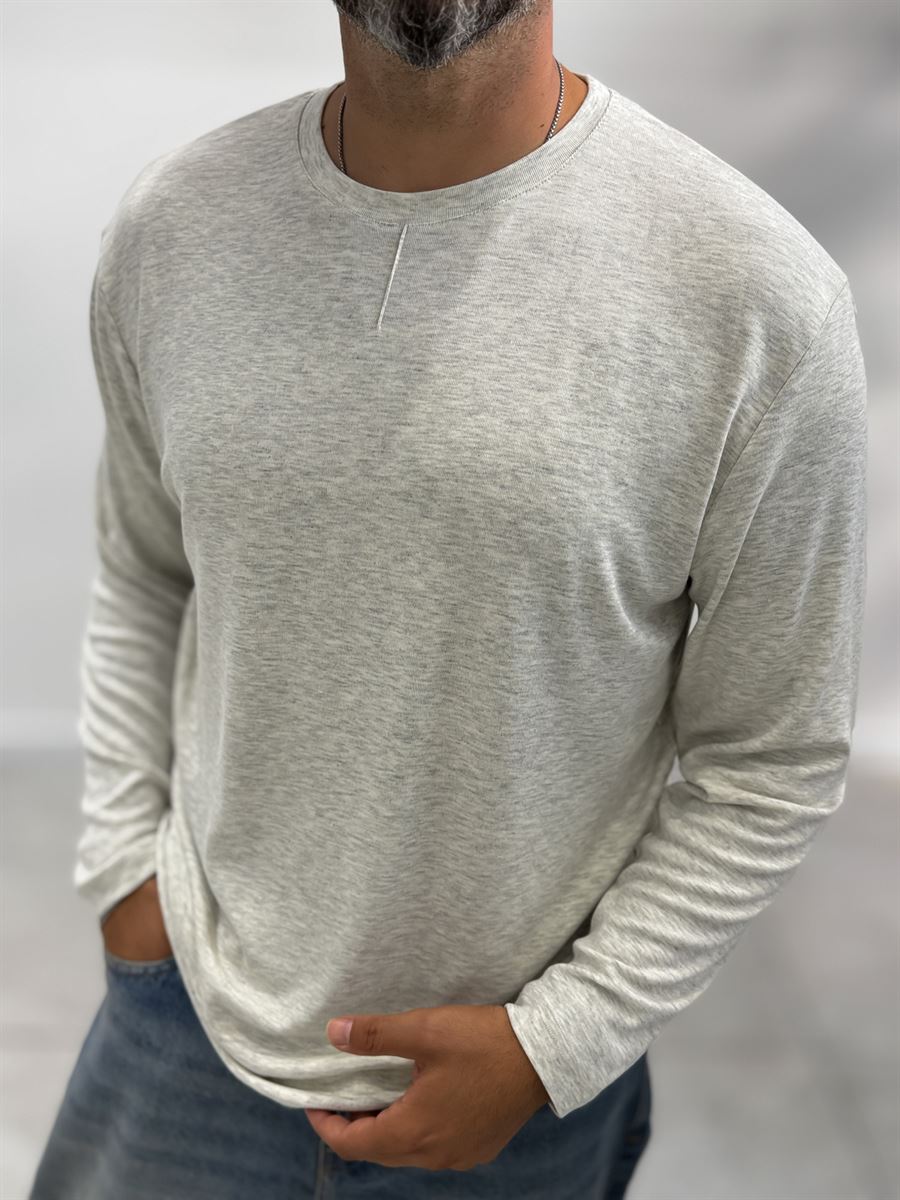 Light Gray Collar-Stitched Basic Sweatshirt MRK-2869