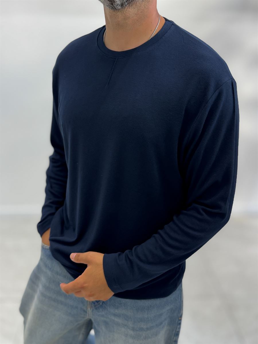 Navy Collar-Stitched Basic Sweatshirt MRK-2869