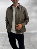 Khaki Zip-Up Leather Jacket with Pockets MRK-2341
