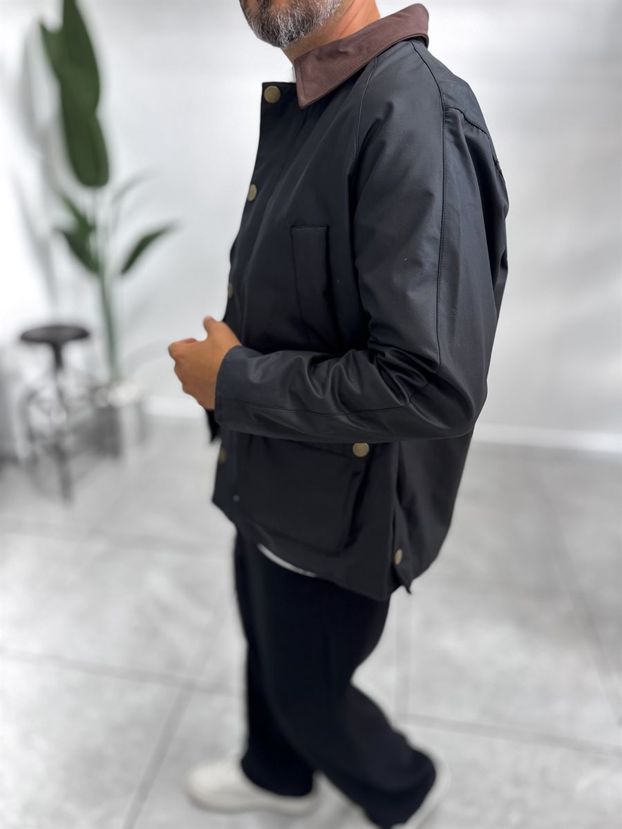 Black Zip-Up Leather Jacket with Pockets MRK-2341