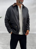 Black Zip-Up Leather Jacket with Pockets MRK-2341
